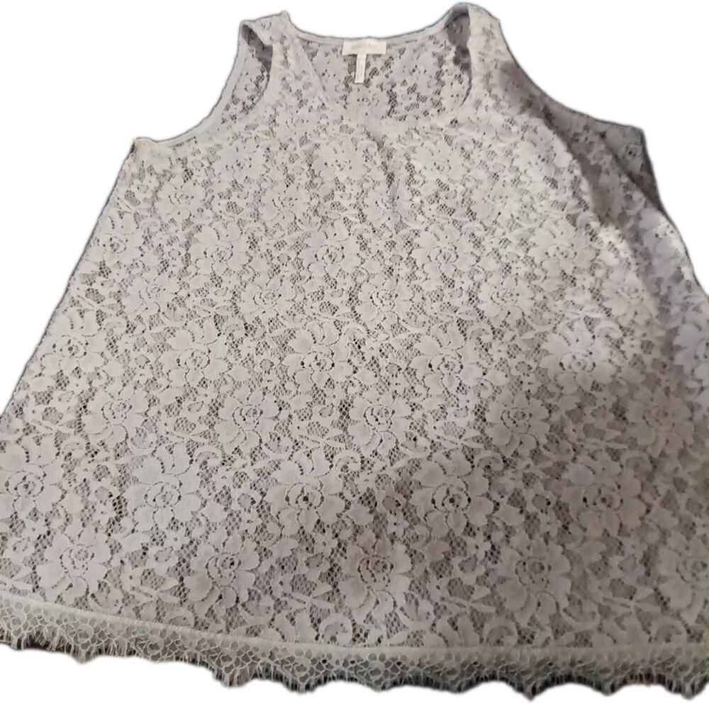 laundry by shelli segal top Gray Tank Lace Sheer Sz.XL Fairy Cottage Boho Layer - Picture 1 of 4